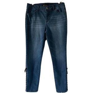 Womens Catherine Malandrino Cropped Skinny Tie Leg Med Wash Jeans Size 10